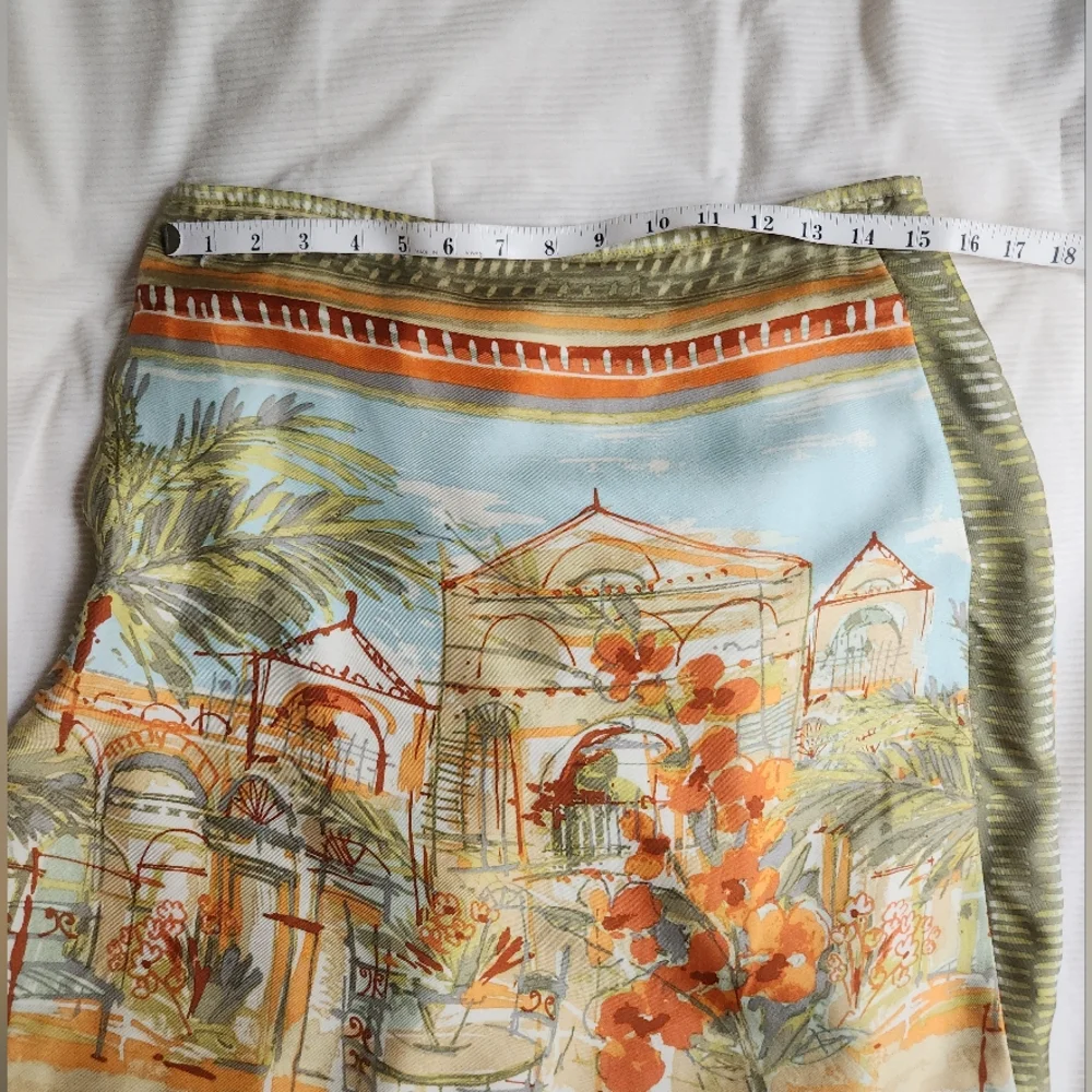 Sigrid Olsen 100% Silk Skirt Artsy Outdoor Cafe Print Sz 4 Nwot. SKIRT ONLY